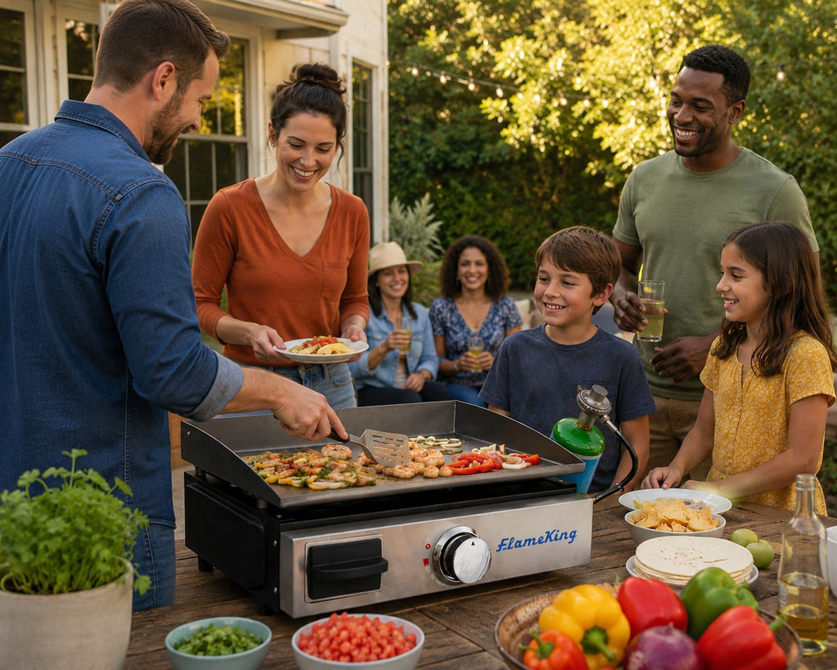Flame King Flat Top Portable Propane Griddle with Cast Iron Burner