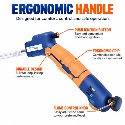 Flame King Propane Torch Wide Flame Weed Burner with Integrated Push Button Igniter