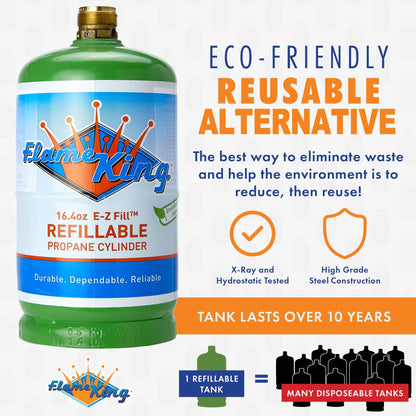 Flame King Refillable 1 lb Propane Cylinder, DOT-Certified LP Tank