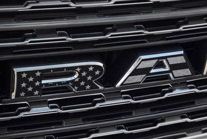 Premium Cast Matte Black Die-Cut Vinyl Flag Decals for 2019-2026 RAM Grille