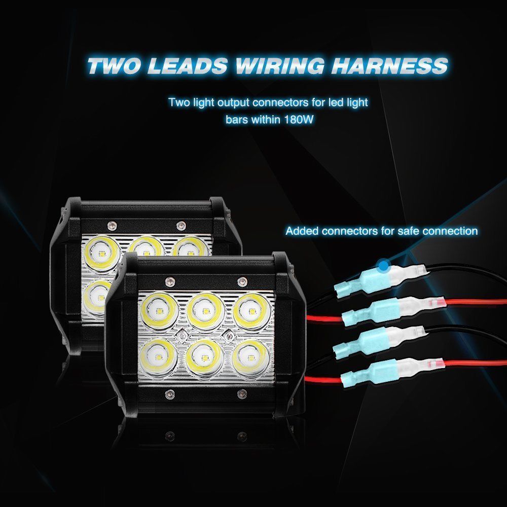 LED LIGHT BAR WIRING HARNESS KIT (2 LEADS 16AWG) WITH FUSE 12V 40A RELAY 3/4" ON/OFF SWITCH