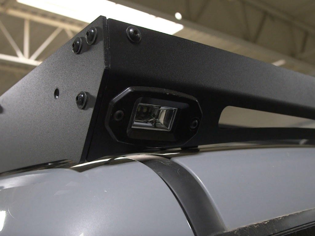 Close up of rear podlight on Premium roof rack - Cali Raised LED