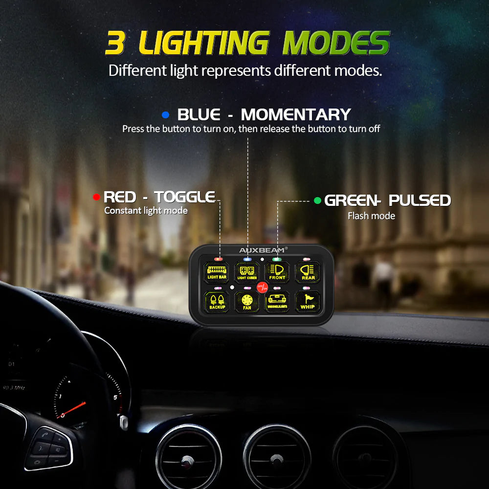 Auxbeam 8 Switch Controller with RGB Backlight, Fuse Box, and Bluetooth App (AR-800)