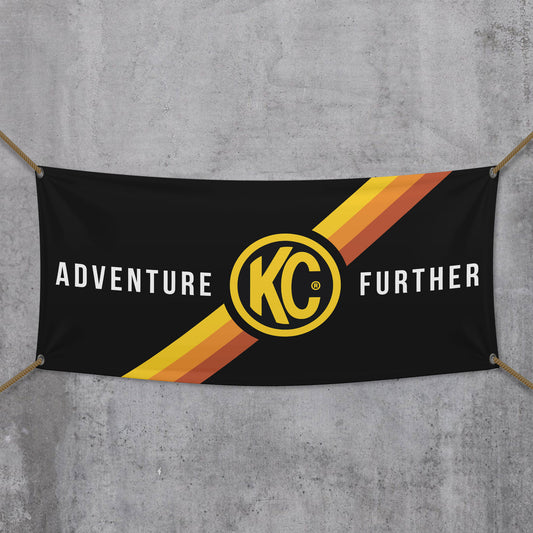 36"x72" KC Banner - Adventure Further - Outdoor - Black / Yellow KC Logo